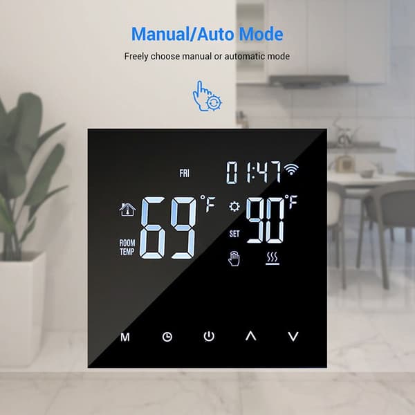 Trådlös smart termostat med appkontroll, veckoprogrammerbara inställningar och temperaturminne