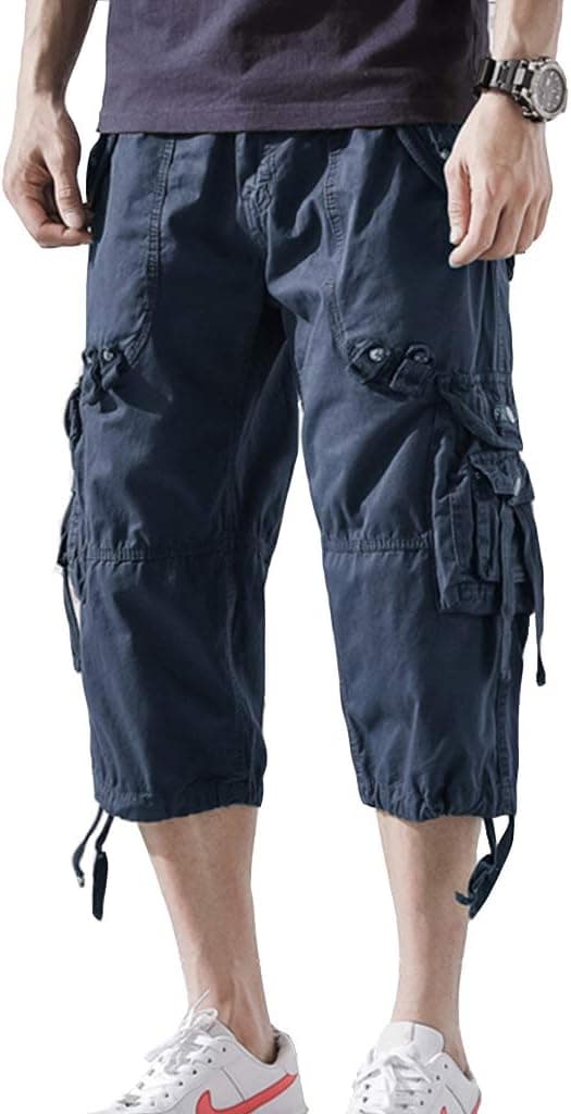 Cargo Shorts for menn Bomull 3/4 Løs passform under kneet Capri Cargo Shorts