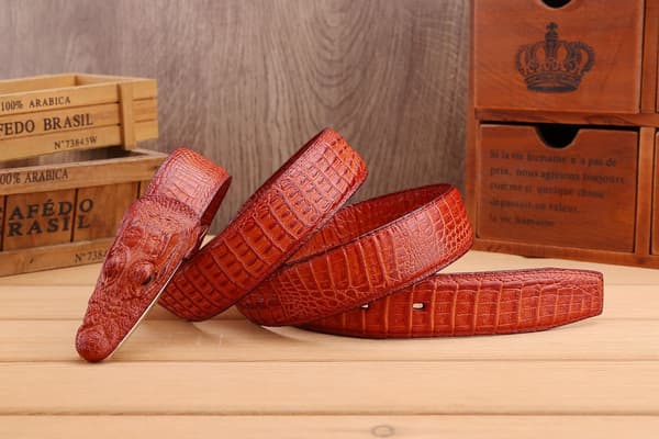 Antique Leather Belt with Crocodile Clip (Reddish Brown)