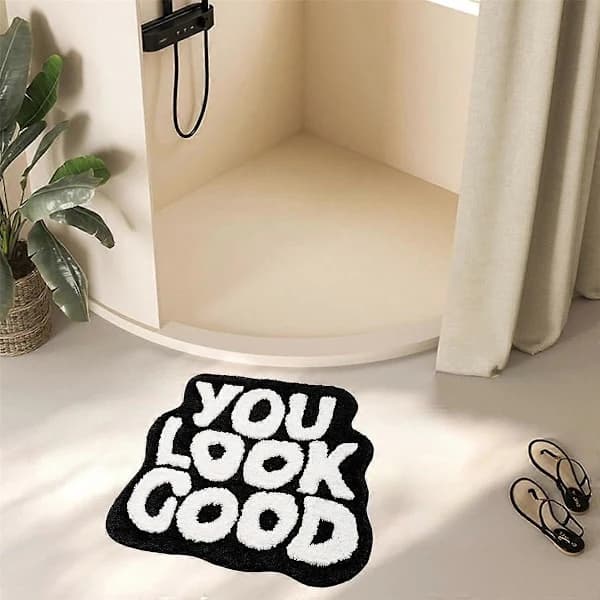 Badeværelsesmåtte \"You Look Good\" Badeværelsesmåtte Badeværelsesmåtter Sjov Badeværelsesmåtte Sød Badeværelsesmåtte Cool Måtter (Sort)