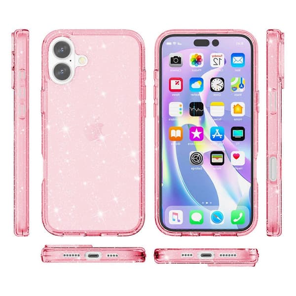 AMORUS Deksel til iPhone 17 Myk TPU Hard PC Bakside Støtsikkert Telefondeksel - Glitter Rosa (Glitter Rosa)