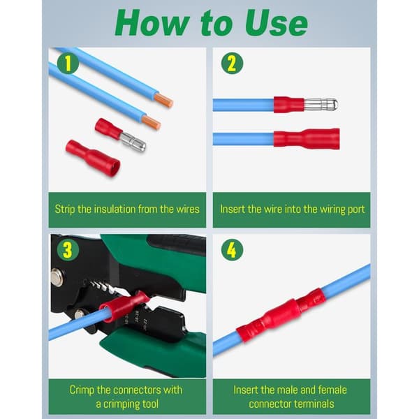 Pakke med 100 kabelsko til 1,5 til 2,5 mm² kabel, blå runde stik og blå pressede runde kabelsko til biler