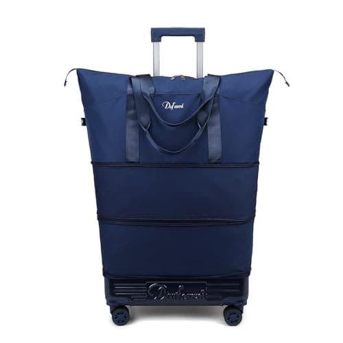 Rolling duffel bag with wheels and handle, expandable foldable carry-on with detachable wheels, personal travel bag, lightweight Deep Navy Deep Navy