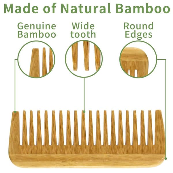 Natural Bamboo Wooden Comb, Eco-Friendly Wide Tooth Comb (6 Pcs)