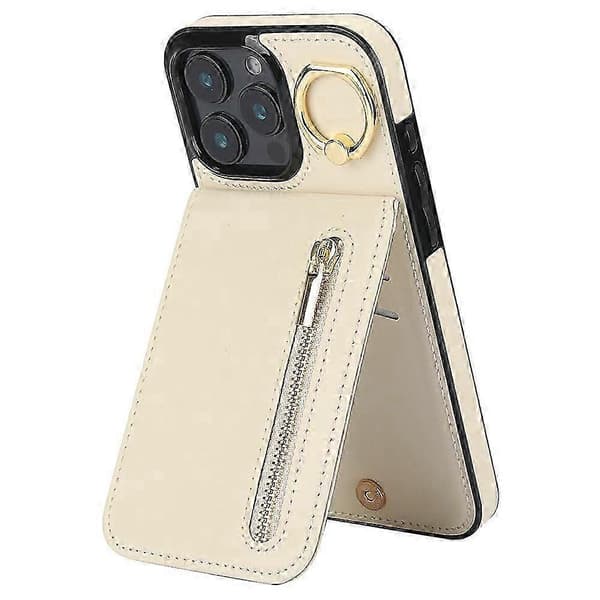 Deksel til iPhone 16 Pro Max med RFID-blokkerende ring, stativ, retrolær+TPU, fallsikkert telefondeksel - Wi Beige Beige