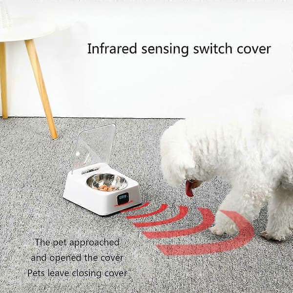 Kattmatskåler med automatisk åpningsbart lokk, infrarød sensor for insektforebygging