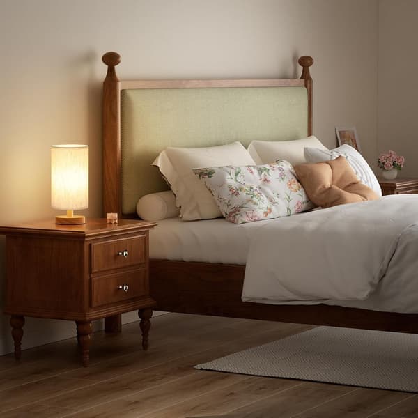 Solid Wood Table Lamp with USB, Decorative Bedroom Bedside Lamp with Remote Control, LED Night Light D