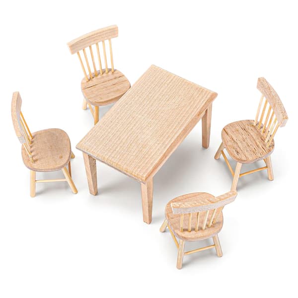 Dockhus Matbord Stolar Möbler Set Trä 1/12 Skala Miniatyr