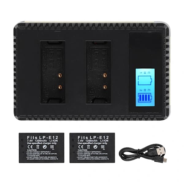2 st för Canon LP-E12 kamera Li-ion batterier LCD-skärm USB-laddningskabel laddare kit