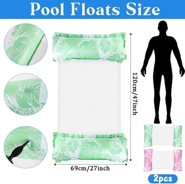 2-pack Inflatable Pool Mattress for Adults 4-in-1 Pool Buoy Water Hammock Floating Chair Pool Float for Pool Beach and Vacation