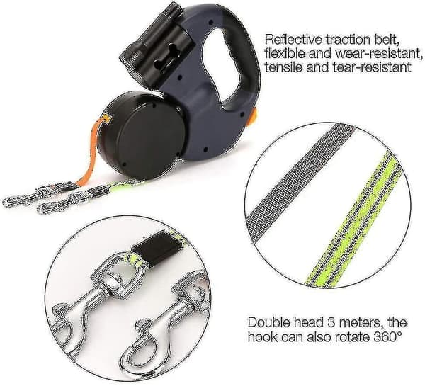Dobbel sammenleggbar hundebånd, fleksibel sammenleggbar hundebånd Doubash