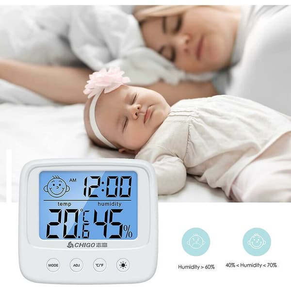 Indoor Thermometer Hygrometer with Backlight, Set of 2, Humidity Sensor for Nursery, Displays ℃/℉, Clock & Date