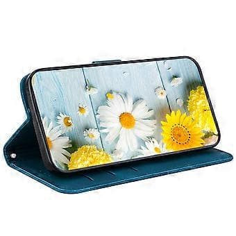 Compatible with iPhone SE 2020 Embossed Lily Wallet Case with Card Holder PU Leather Flip Case - Blue Blue Blue