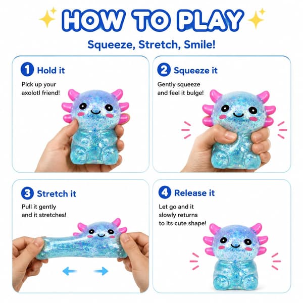 Axolotl Squishy Stressbold, Sød Blød Langsomt Stigende Squishy Legetøj, Beroligende Fidget Klemmelegetøj Sensorisk Legetøj til Stresslindring Børn Voksne Blå Blue