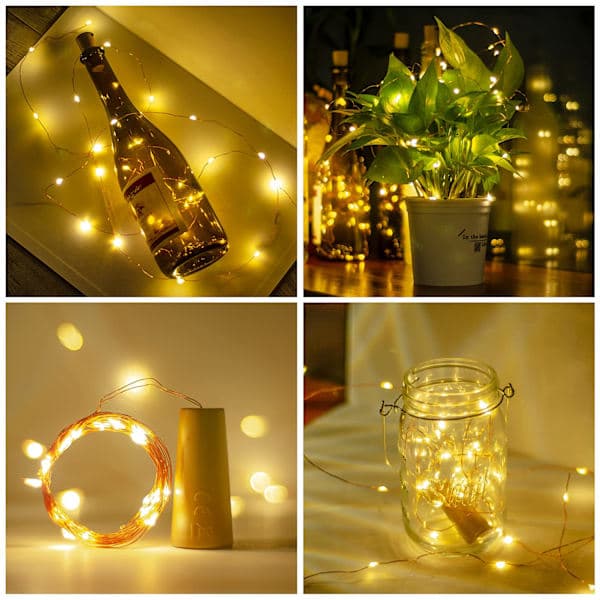 Flasklampor, 16-pack 2M 20 LED Batteridrivna Vinlampor med Kork LED-slingor för DIY Sovrumsfester Bröllop Inomhus Jul