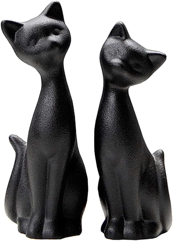 2 stk sort keramisk kattefigur kattepar statue keramik en