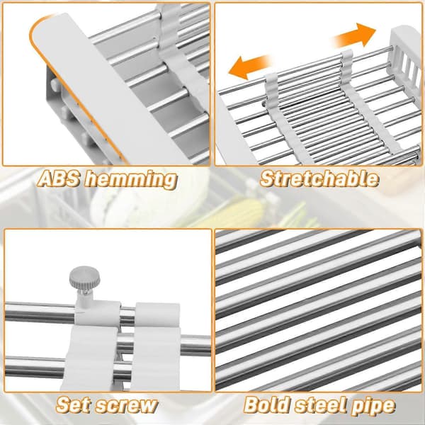 Extendable Dish Drying Rack, Extendable (26 CM-46.5 CM), Stainless Steel Dish Rack, Over Sink Dish Drying Rack, for Kitchen Counter -Yx