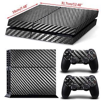 Console Carbon Fiber Skin Sticker Wrap Controller Dustproof Vinyl Protective Decal Case Cover for PS4 (White)