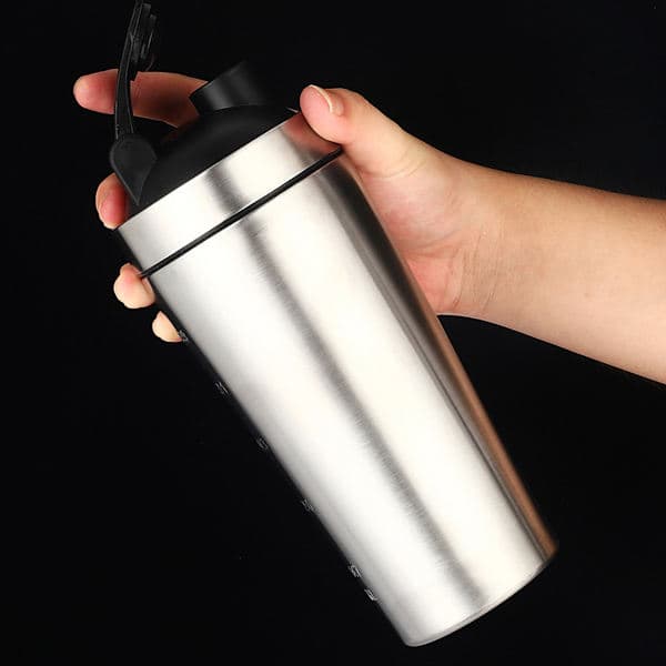 Proteinshaker i rustfrit stål 900 ml - Proteinshaker - Med bold, til sport, fitness, protein og proteiner (rustfrit stål)