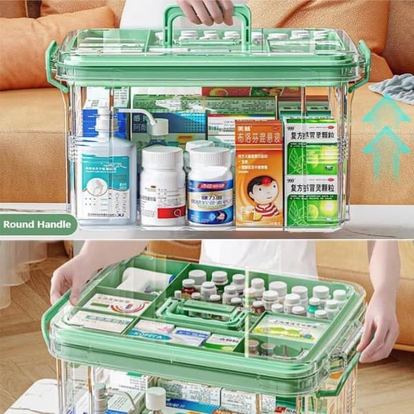 2-tier family pharmacy. Optimized design for storing medicines and first aid items.