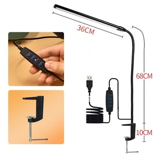 1 pc. Desk Lamps for Home Office, Clamp Lamp Dimmable Gooseneck Lamp Touch Control, Adjustable Desk Lamp for Workbench Tabletop (Black)