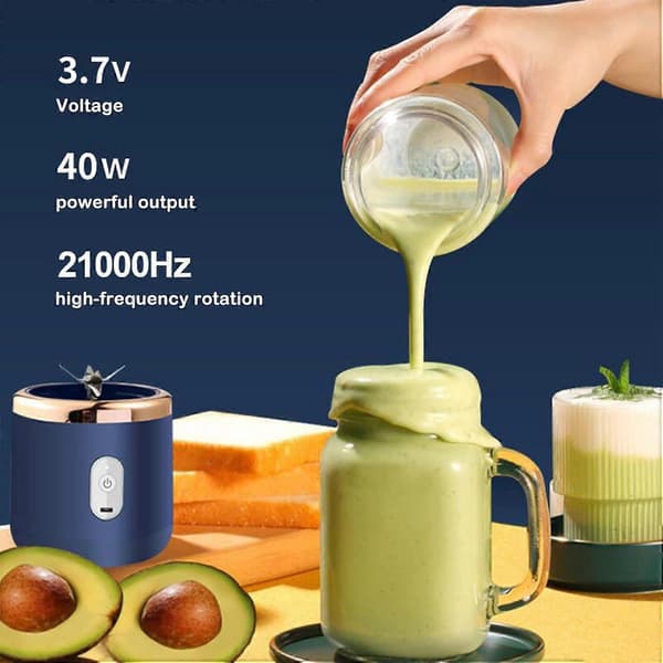 Bærbar blender USB oppladbar smoothie maker 21000RPM 6-blads reisedesign 400ml kopp
