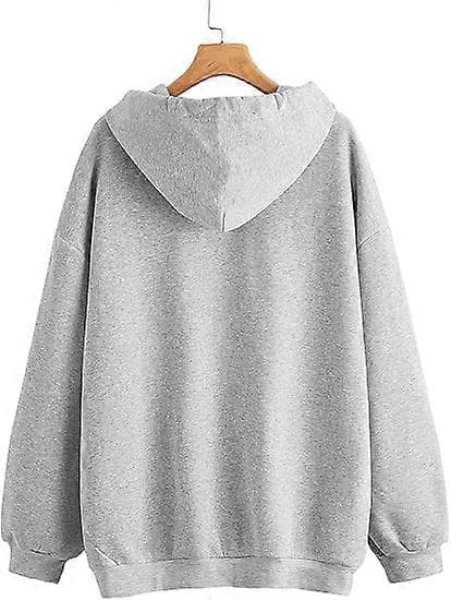 Dame Oversized Langærmet Hættetrøje med Snøre og Lynlås, Grå XL
