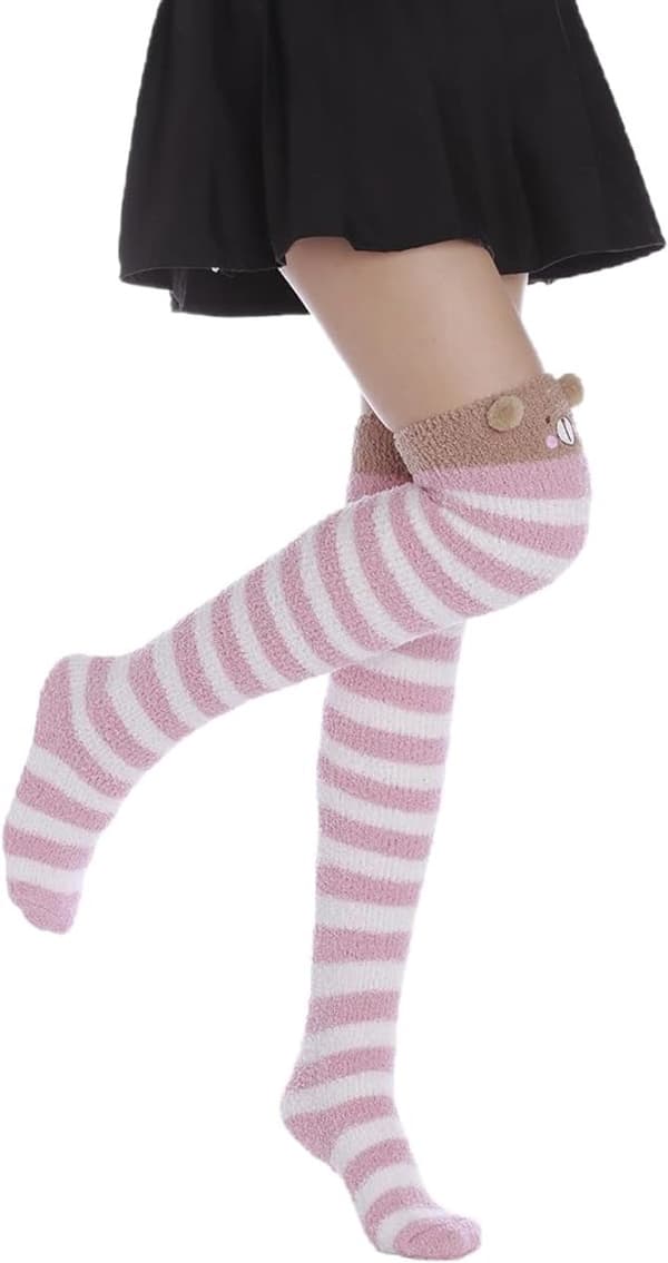 1 par knæstrømper - varm, fluffy fleece, husstrømper til kvinder - vinter, fluffy, sovestrømper - koralfleece, tyk plys - pink