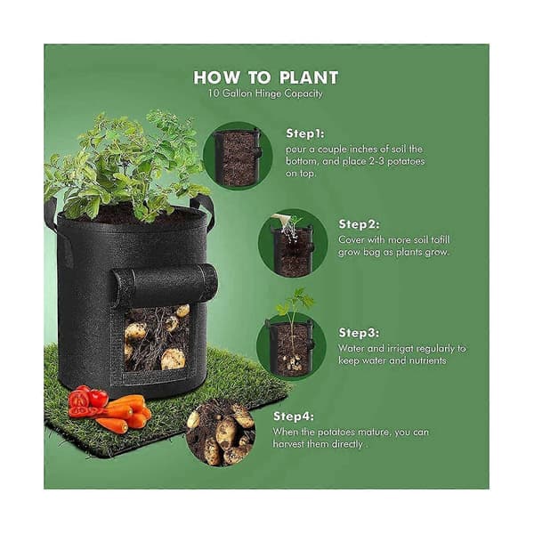 5-pack 10 Gallon Potatisodlingspåsar, Kraftiga Potatisodlingspåsar för Potatisodling, Tygpotatisodlingspåsar med Flik