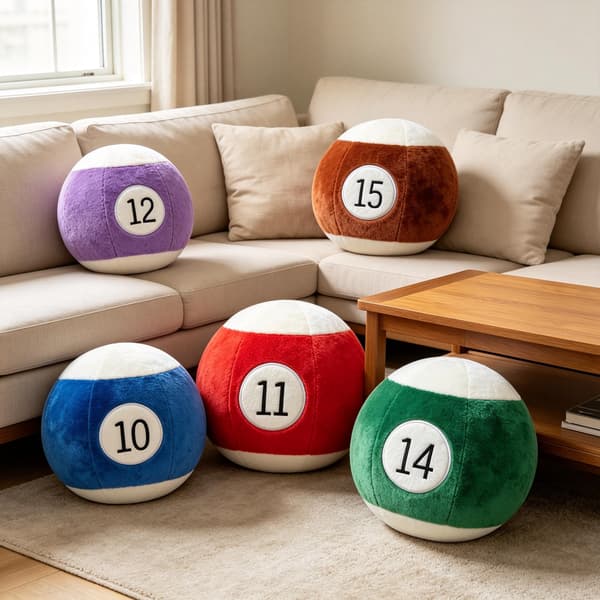 Simulated Billiard Ball Stuffed Pillow, Soft Rabbit Plush Round Cushion Brown 15 Brown 15