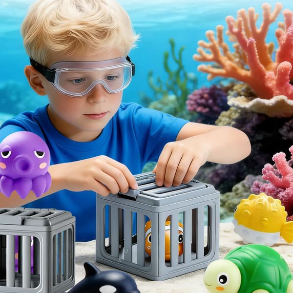 Interactive pool toy with diving cage and animals to encourage underwater exploration and team play while swimming 6pcs Set 6pcs Set