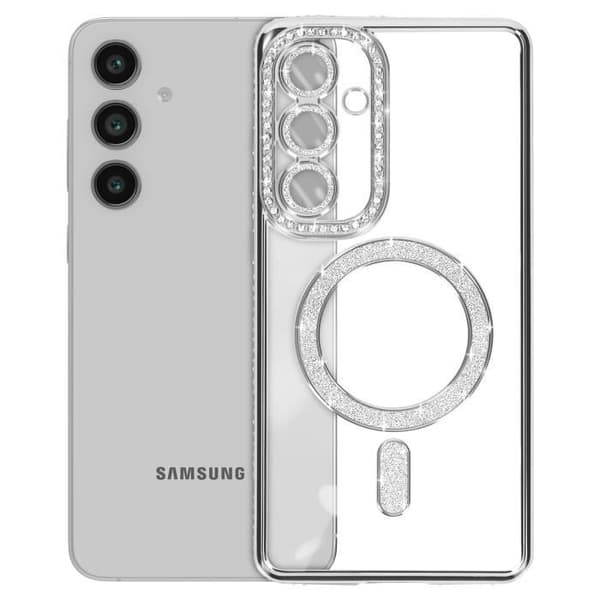 Etui - ANNONCER - Samsung Galaxy S24 FE - Strass Sølv - Holdbart - Kompatibelt med MagSafe[LD] Grå Grå