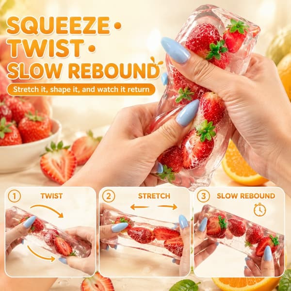 Strawberry Ice Cube Squeeze Toys, Realistic Clear Fruity Squeeze Block Strawberry Strawberry
