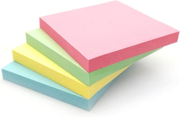 400 Pastel Removable Sticky Notes 76x76mm 4 Blocks of 100 Sheets - Blue, Pink, Green, Yellow