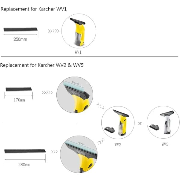 Replacement Rubber Blades for Karcher Window Vac WV2 WV5, Durable Scraper Blade Refills for Windows Mirrors Tiles, 280mm 2-Pack