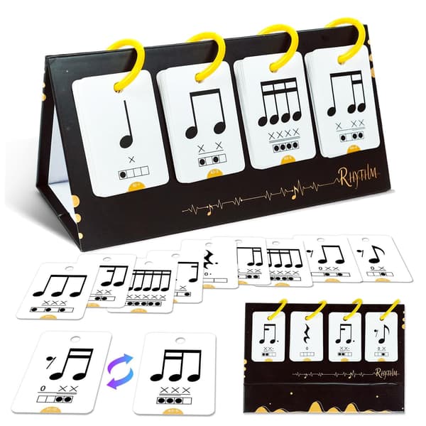 Milageto 72 Pieces Note Card Set Rhythm Flash Cards Note Training Cards Music Learning Flash Cards with Calendar Design for Beginners