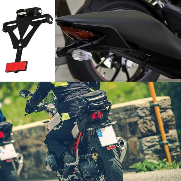 Universal Motorcycle License Plate Holder with Adjustable Bracket - Fender Eliminator Kit for Rear Rack, Compatible with Most Motorcycles