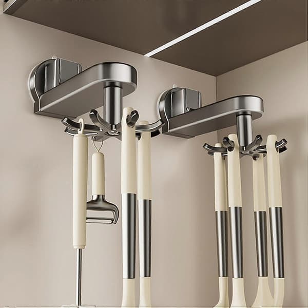 Under Cabinet Hooks 360° Rotating Kitchen Organizer Drill-Free Rustproof Space-Saving Utensil Holder