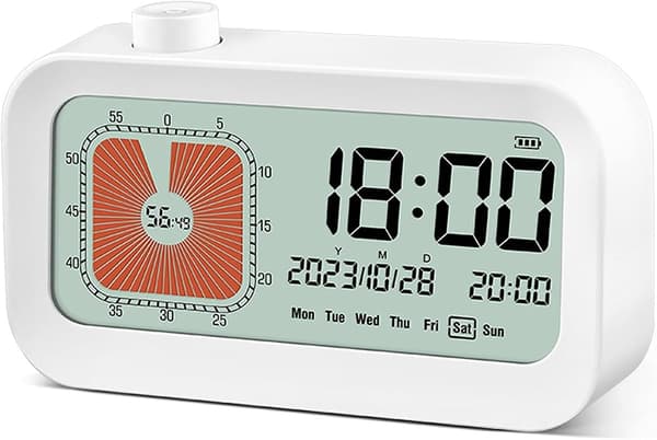 Digitalt stort ur-timer med alarm og tid, 60-minutters nedtællingstimer til køkken, multifunktionstimer til børn - Hvid