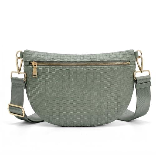 Vävda Crossbody-väskor för kvinnor Rutig Midjeväska Dam Midjeväska Slingväska med bred rem för resor Olive Grid Olive Grid