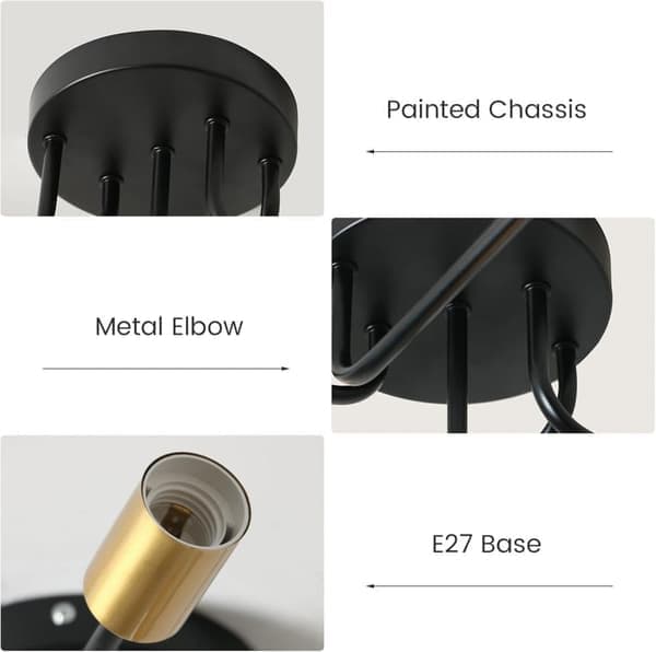 Industriel loftlampe E27 til stue, soveværelse, køkken, spisestue, retrodesign, uden pære, sort & guld Black&Gold
