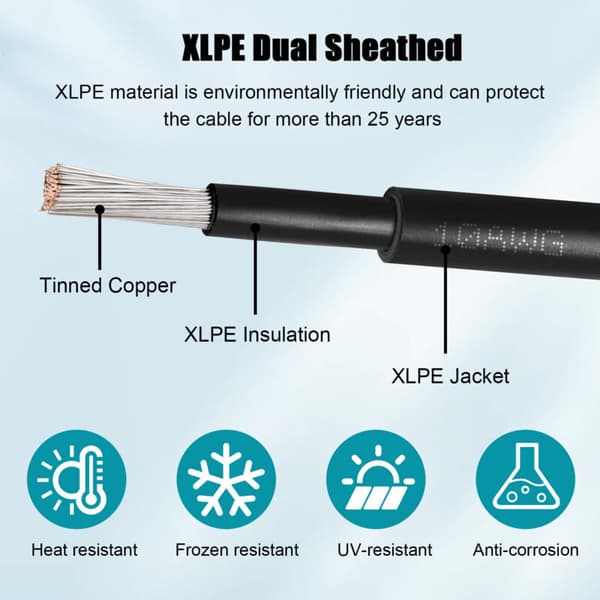 Double-sided extension cable, solar connector, red/black 6mm² solar cable with plug, various lengths (1m up to 50m), (6m)