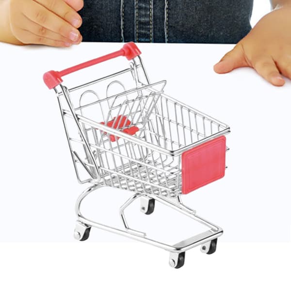 Mini kundvagn skrivbordsorganisatör dekorativ prydnad barnvagn leksak stormarknadsleksak, röd Red