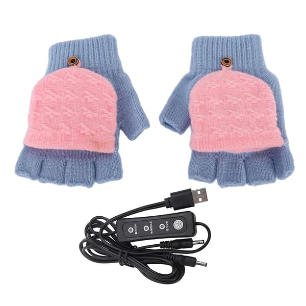 1 par USB-opvarmede fingerløse strikhandsker til kvinder og mænd - Blå
