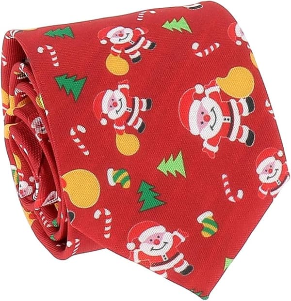 Rød Jacquard Juleslips - Nisse og Juletre Slips - Julaften Slips
