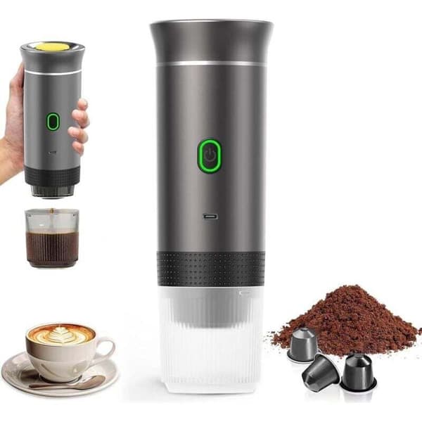 Portable Travel Kettle, Fast Heating 3-in-1 Portable Coffee Maker 12V, 4-6 Minute Automatic Heating, Large Capsules, Ground Coffee