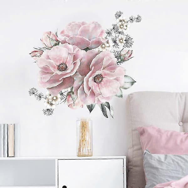 Ghyt Pink Flowers Print Wall Sticker Wall Art Decor Decals Mural Removable DIY, 1 Set