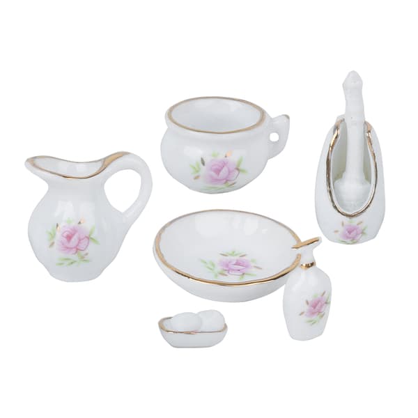 8 stk. 1:12 Miniature DIY Dukkehus Møbelkomponent Tilbehør Rose Badeværelse Porcelæn