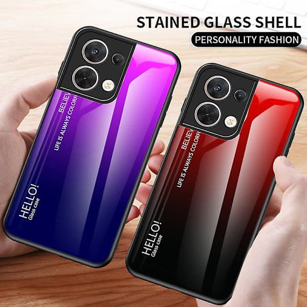 For Oppo Reno8 5g Gradient Phone Case Tempered Glass + Hard PC + Soft TPU Durable Protective Cover Gradient Red Black