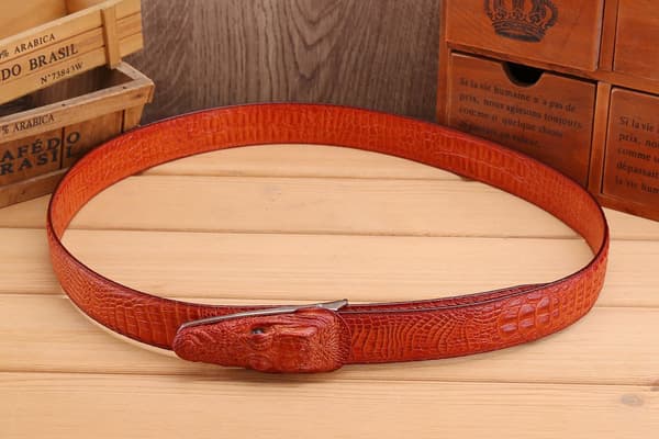 Antique Leather Belt with Crocodile Clip (Reddish Brown)
